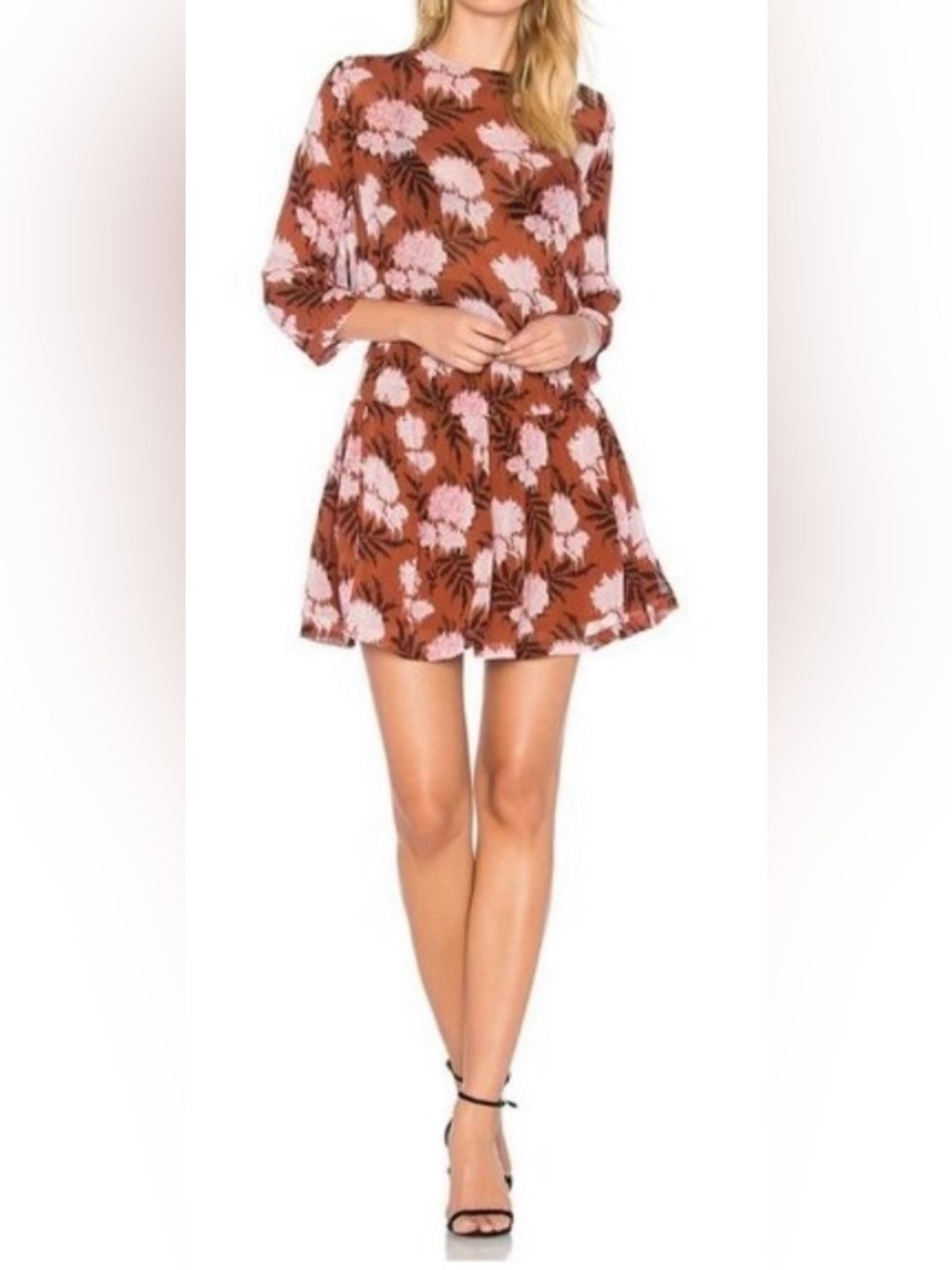 FLASH SALE GANNI Terracotta and Pink Floral mini Monette Georgette dress size 36